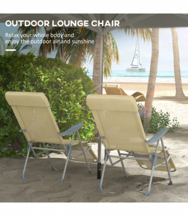 Outsunny Reclining Garden Chairs Set of 2 with 5-level Adjustable Backrest Beige