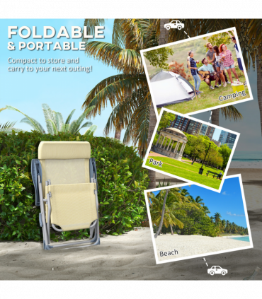 Outsunny Reclining Garden Chairs Set of 2 with 5-level Adjustable Backrest Beige