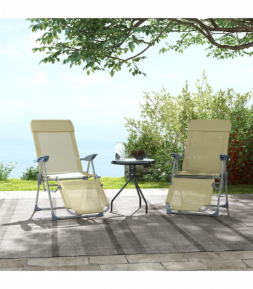 Outsunny Reclining Garden Chairs Set of 2 with 5-level Adjustable Backrest Beige