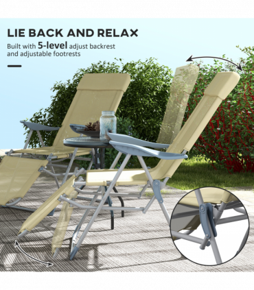 Outsunny Reclining Garden Chairs Set of 2 with 5-level Adjustable Backrest Beige