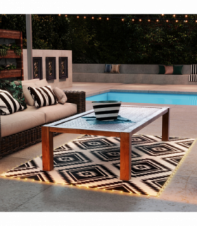 Outsunny Reversible Outdoor Rug with LED String Lights, Black and White