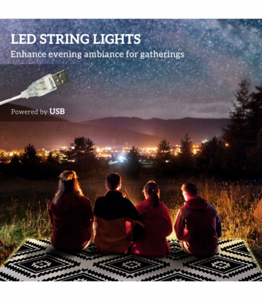 Outsunny Reversible Outdoor Rug with LED String Lights, Black and White