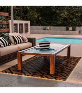Outsunny Reversible Outdoor Rug with LED String Lights, Brown and Black