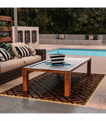 Outsunny Reversible Outdoor Rug with LED String Lights, Brown and Black