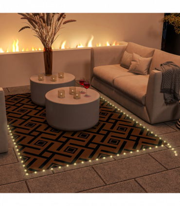 Outsunny Reversible Outdoor Rug with LED String Lights, Brown and Black