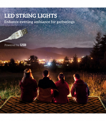 Outsunny Reversible Outdoor Rug with LED String Lights, Brown and Black