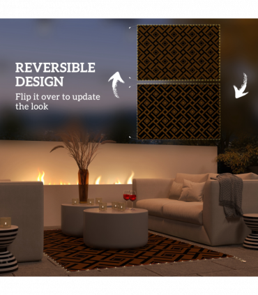 Outsunny Reversible Outdoor Rug with LED String Lights, Brown and Black