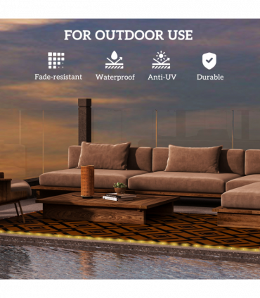 Outsunny Reversible Outdoor Rug with LED String Lights, Brown and Black