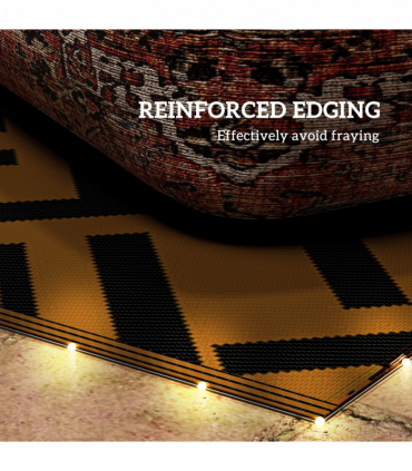 Outsunny Reversible Outdoor Rug with LED String Lights, Brown and Black