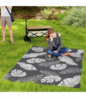 Outsunny Reversible Waterproof Outdoor Rug W/ Carry Bag, 182 x 274cm, Grey