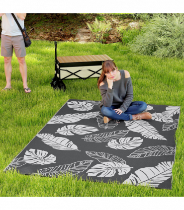 Outsunny Reversible Waterproof Outdoor Rug W/ Carry Bag, 182 x 274cm, Grey