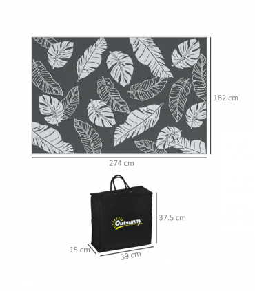 Outsunny Reversible Waterproof Outdoor Rug W/ Carry Bag, 182 x 274cm, Grey