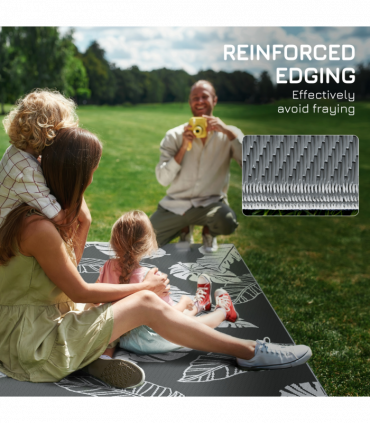 Outsunny Reversible Waterproof Outdoor Rug W/ Carry Bag, 182 x 274cm, Grey