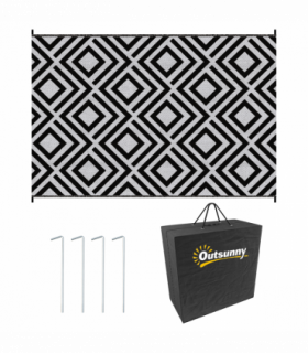 Outsunny Reversible Waterproof Outdoor Rug with Carry Bag, 182 x 274 cm, Black