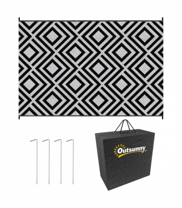 Outsunny Reversible Waterproof Outdoor Rug with Carry Bag, 182 x 274 cm, Black
