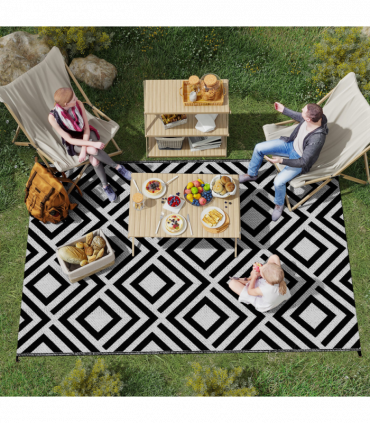 Outsunny Reversible Waterproof Outdoor Rug with Carry Bag, 182 x 274 cm, Black