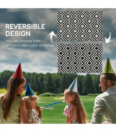 Outsunny Reversible Waterproof Outdoor Rug with Carry Bag, 182 x 274 cm, Black