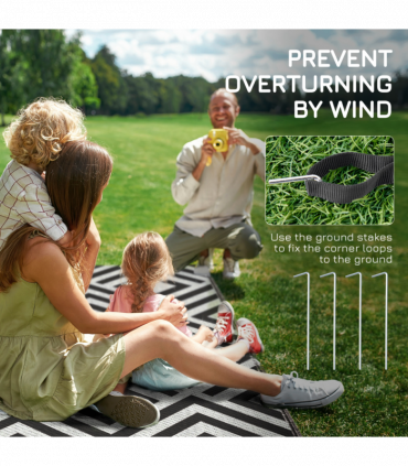 Outsunny Reversible Waterproof Outdoor Rug with Carry Bag, 182 x 274 cm, Black