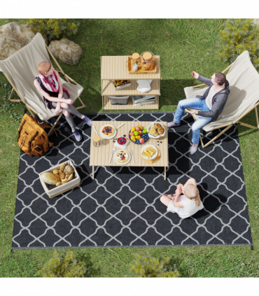 Outsunny Reversible Waterproof Outdoor Rug with Carry Bag, 182 x 274 cm, Black