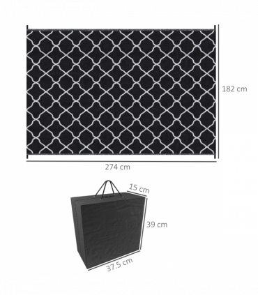 Outsunny Reversible Waterproof Outdoor Rug with Carry Bag, 182 x 274 cm, Black