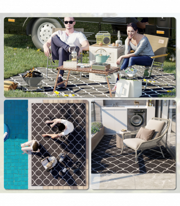 Outsunny Reversible Waterproof Outdoor Rug with Carry Bag, 182 x 274 cm, Black