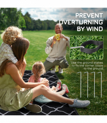 Outsunny Reversible Waterproof Outdoor Rug with Carry Bag, 182 x 274 cm, Black