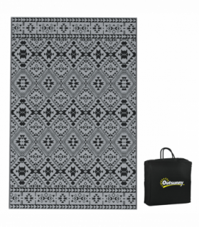 Outsunny Reversible Waterproof Outdoor Rug with Carry Bag, 182 x 274cm, Black