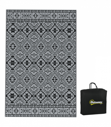 Outsunny Reversible Waterproof Outdoor Rug with Carry Bag, 182 x 274cm, Black