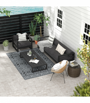 Outsunny Reversible Waterproof Outdoor Rug with Carry Bag, 182 x 274cm, Black