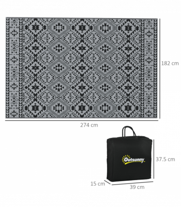 Outsunny Reversible Waterproof Outdoor Rug with Carry Bag, 182 x 274cm, Black