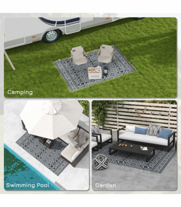Outsunny Reversible Waterproof Outdoor Rug with Carry Bag, 182 x 274cm, Black