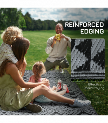 Outsunny Reversible Waterproof Outdoor Rug with Carry Bag, 182 x 274cm, Black