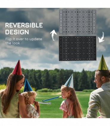 Outsunny Reversible Waterproof Outdoor Rug with Carry Bag, 182 x 274cm, Black