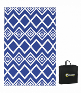 Outsunny Reversible Waterproof Outdoor Rug with Carry Bag, 182 x 274cm, Blue