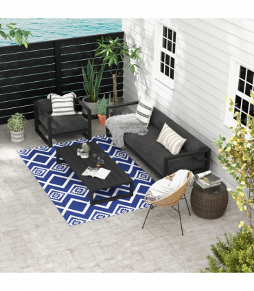 Outsunny Reversible Waterproof Outdoor Rug with Carry Bag, 182 x 274cm, Blue