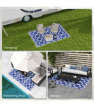 Outsunny Reversible Waterproof Outdoor Rug with Carry Bag, 182 x 274cm, Blue