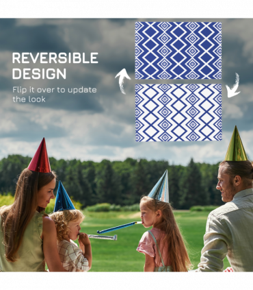 Outsunny Reversible Waterproof Outdoor Rug with Carry Bag, 182 x 274cm, Blue