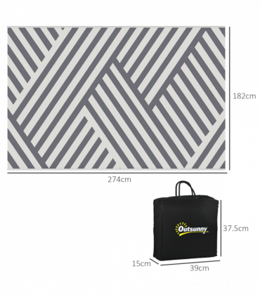 Outsunny Reversible Waterproof Outdoor Rug with Carry Bag, 182 x 274cm, Grey