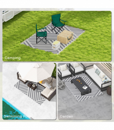 Outsunny Reversible Waterproof Outdoor Rug with Carry Bag, 182 x 274cm, Grey