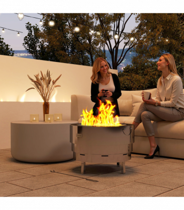 Outsunny Round Fire Pit with Grill Net, Stainless Steel Firepit, Silver