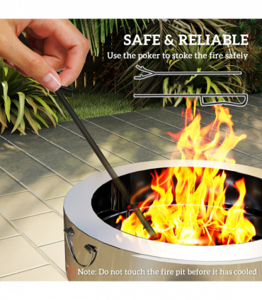 Outsunny Round Fire Pit with Grill Net, Stainless Steel Firepit, Silver