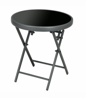 Outsunny Round Folding Side Table w/ Imitation Marble Glass Top, Black