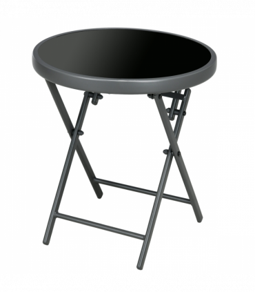 Outsunny Round Folding Side Table w/ Imitation Marble Glass Top, Black