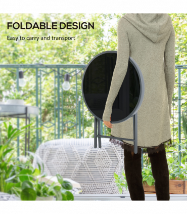 Outsunny Round Folding Side Table w/ Imitation Marble Glass Top, Black