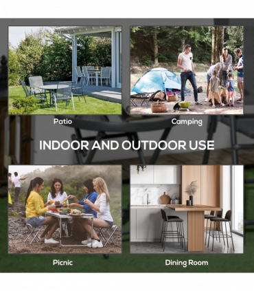 Outsunny Round Folding Side Table w/ Imitation Marble Glass Top, Black