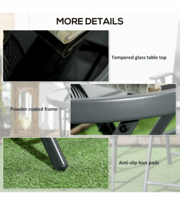 Outsunny Round Folding Side Table w/ Imitation Marble Glass Top, Black