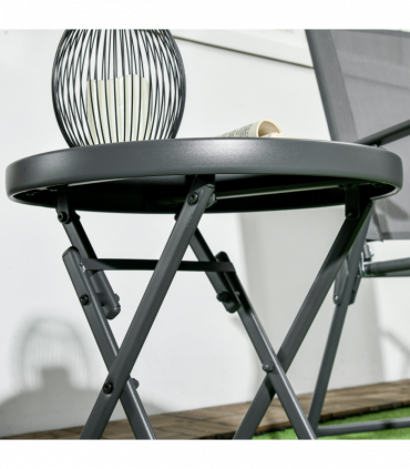 Outsunny Round Folding Side Table w/ Imitation Marble Glass Top, Black