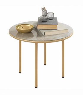 Outsunny Round Small Garden Table with Faux Marble Glass Top, Beige