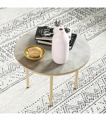 Outsunny Round Small Garden Table with Faux Marble Glass Top, Beige