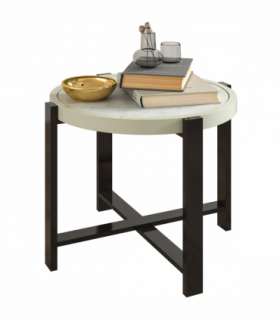 Outsunny Round Small Garden Table with Faux Marble Glass Top, Light Grey